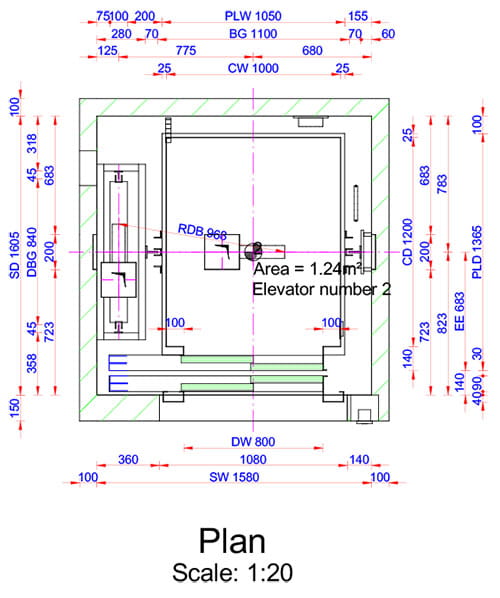 نقشه خوانی چاه آسانسور-مثال